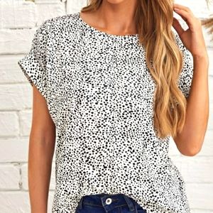 Rolled  Cuff Allover Print Top